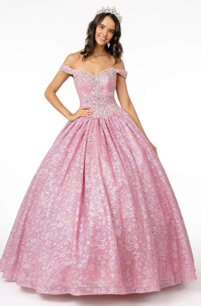 Elizabeth K - GL1821 Crystal Beaded Glitter Netting Quinceanera Dress Quinceanera Dresses XS / Fuchsia