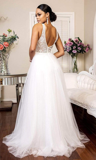 Elizabeth K - GL1901 Embellished Plunging V Neck A-line Gown Wedding Dresses