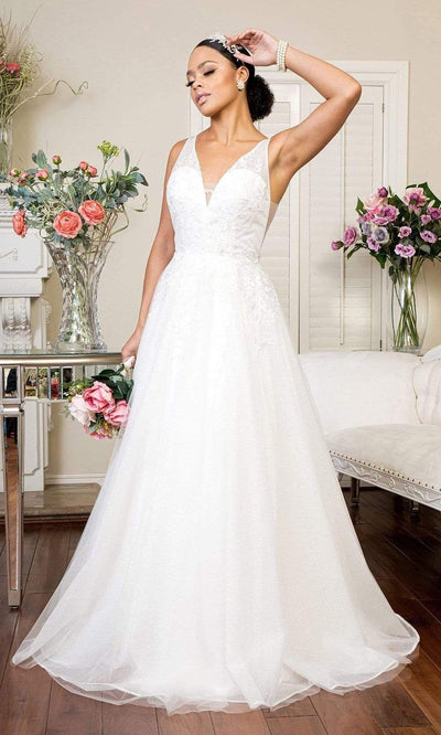 Elizabeth K - GL1906 Floral Embroidered A-Line Bridal Gown Wedding Dresses XS / Ivory
