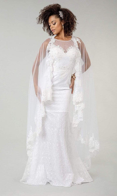 Elizabeth K - GL1918 Lace Embroidered Sheath Bridal Gown with Cape Wedding Dresses