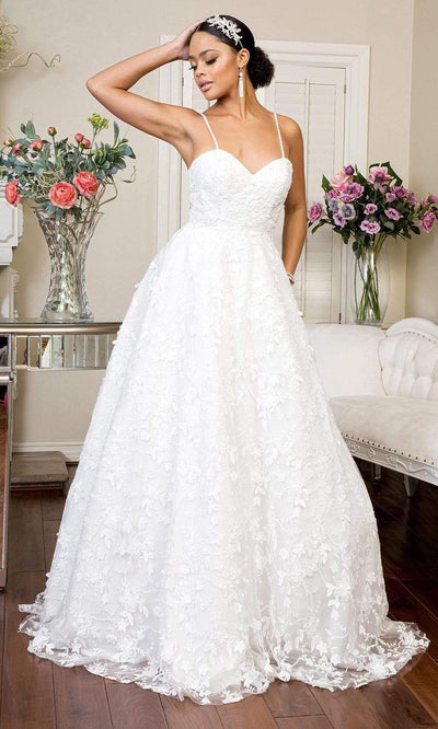 Elizabeth K - GL1951 Thin Strapped Floral Designed Dress Wedding Dresses XS / Ivory