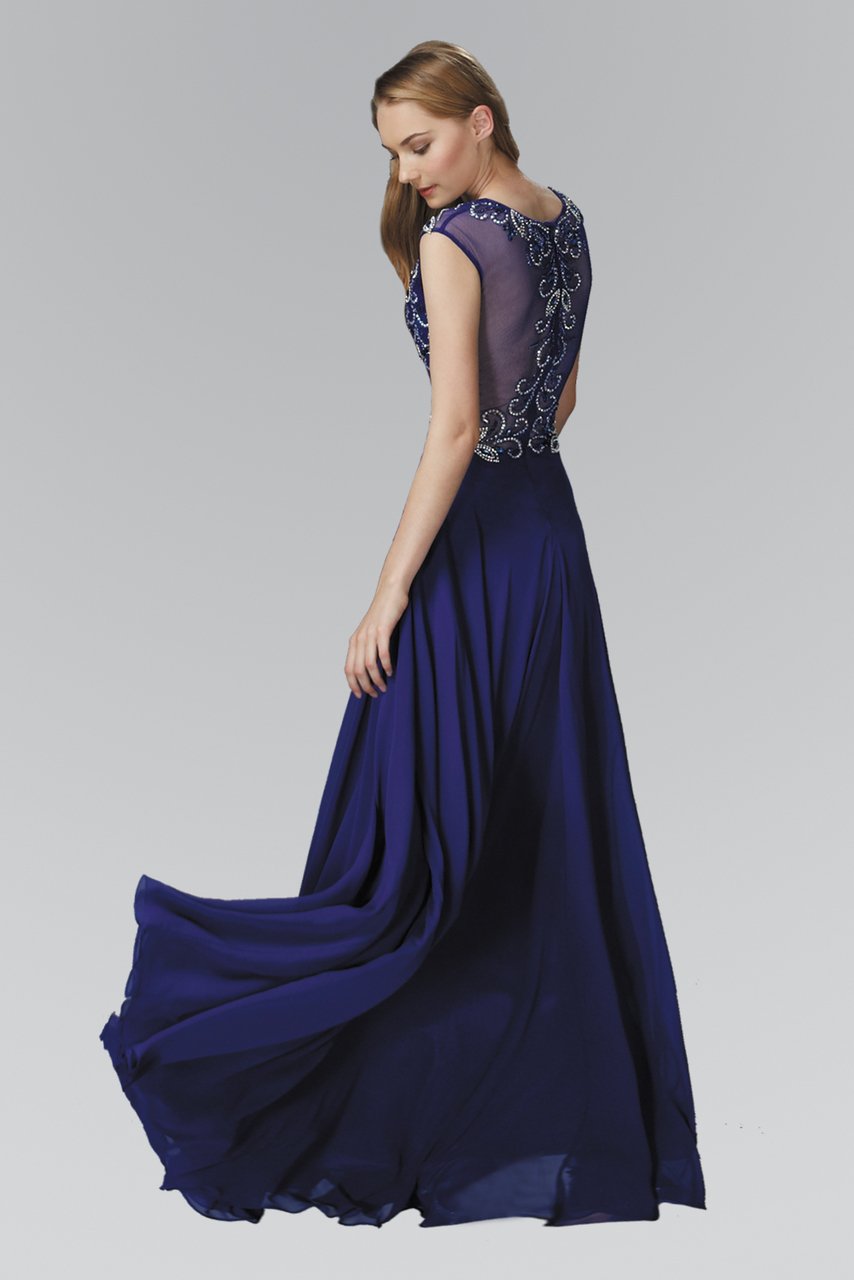 Elizabeth K - GL2120 Beaded Illusion High Neck Chiffon Gown Special Occasion Dress XS / Royal Blue