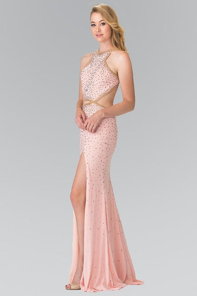 Elizabeth K - GL2265 Sequined Halter Long Dress with Slit Special Occasion Dress