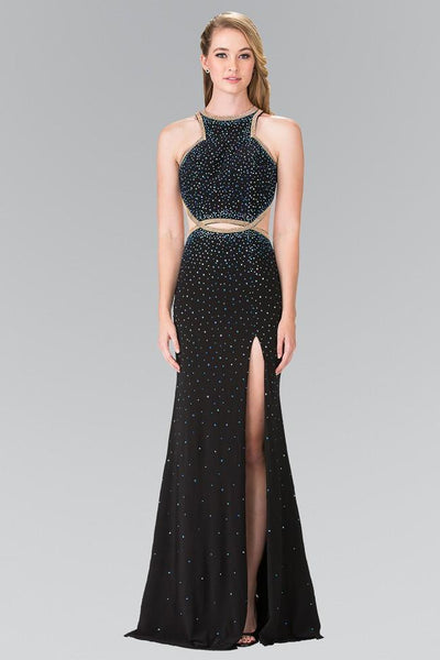 Elizabeth K - GL2265 Sequined Halter Long Dress with Slit Special Occasion Dress XS / Black