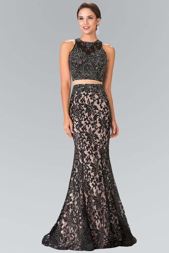 Elizabeth K - GL2271 Two-Piece Lace Long Dress Special Occasion Dress XS / Black