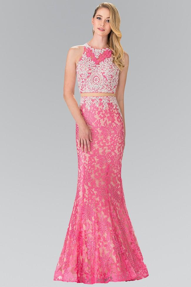 Elizabeth K - GL2271 Two-Piece Lace Long Dress Special Occasion Dress XS / Pink