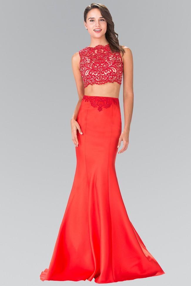 Elizabeth K - GL2281 Two-Piece Lace Trumpet Long Gown Special Occasion Dress XS / Red