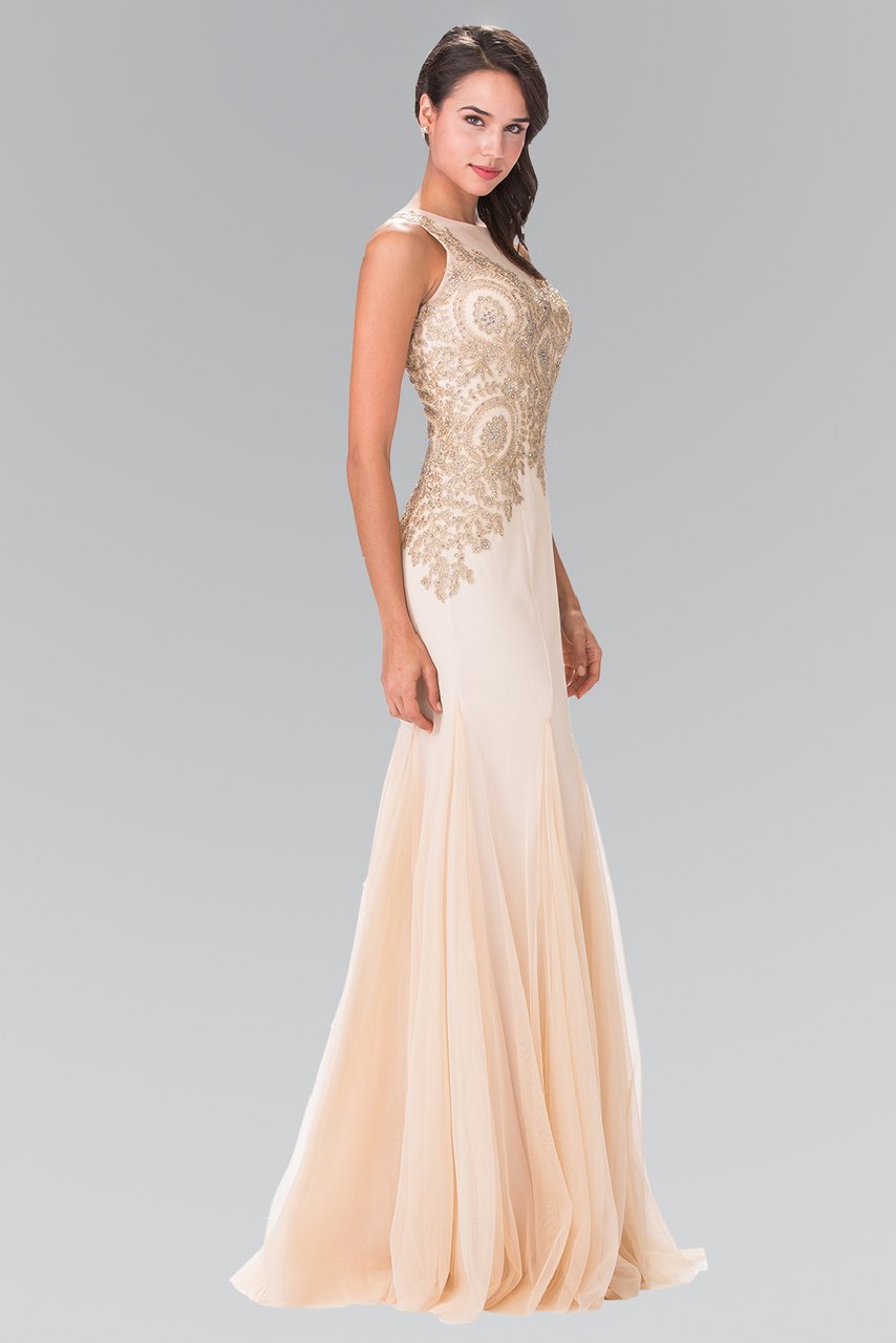 Elizabeth K GL2283 Gold Embroidered Tulle Trumpet Gown - 1 pc Champagne In Size S Available CCSALE S / Champagne