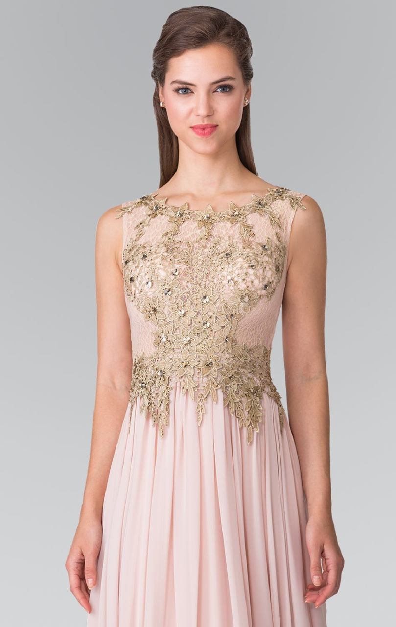 Elizabeth K - GL2288 Laced Scoop Neck Chiffon A-Line Dress Special Occasion Dress XS / Blush