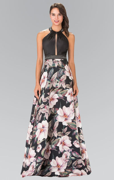 Elizabeth K - GL2302 Long Halter Floral Gown Special Occasion Dress XS / Pink/Black