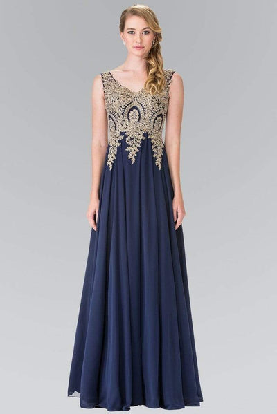 Elizabeth K - GL2311 Intricate Lace V-Neck A-Line Gown - 1 pc Burgundy in Size XL Available CCSALE XS / Navy