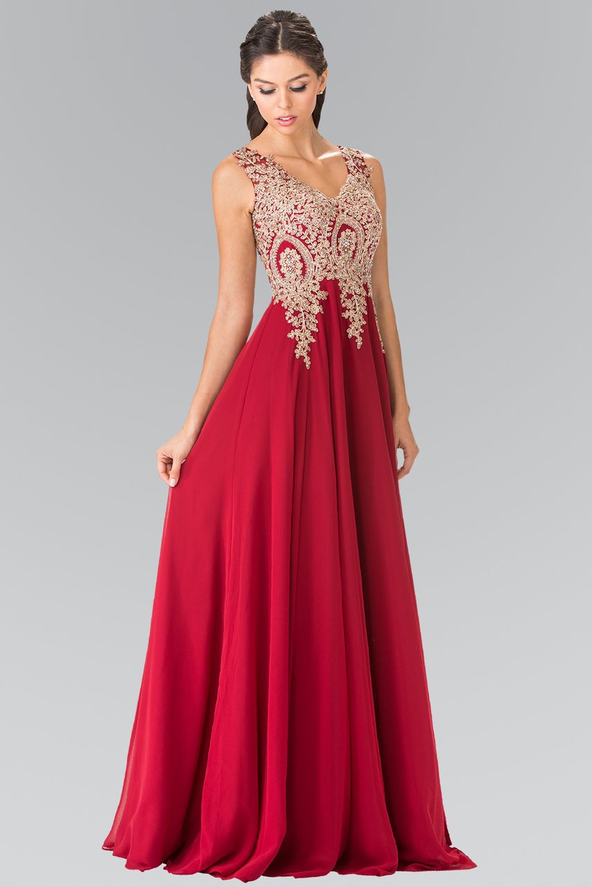 Elizabeth K - GL2311 Intricate Lace V-Neck A-Line Gown - 1 pc Burgundy in Size XL Available CCSALE XL / Burgundy