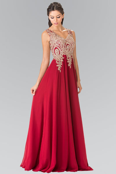 Elizabeth K - GL2311 Intricate Lace V-Neck A-Line Gown - 1 pc Burgundy in Size XL Available CCSALE XL / Burgundy