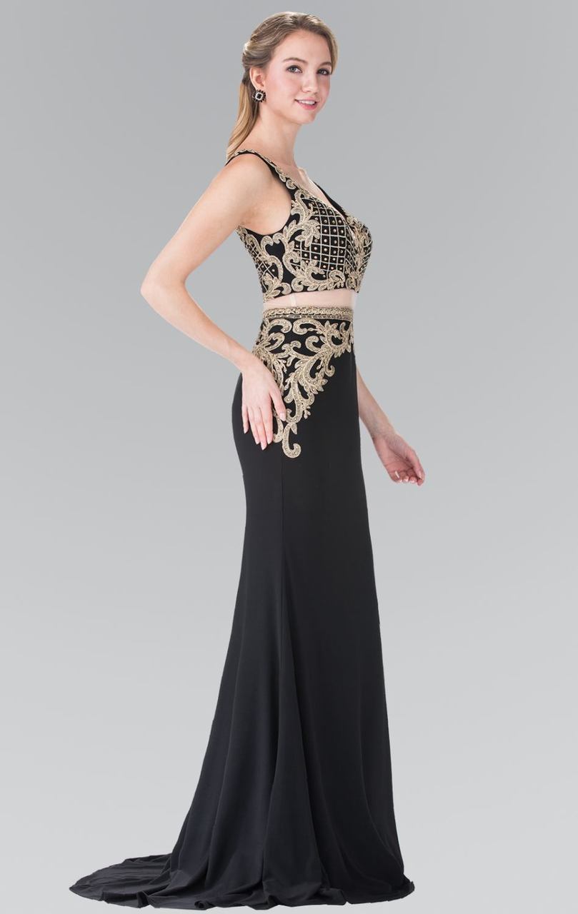 Elizabeth K - GL2334 Beaded V-Neck Jersey Trumpet Dress Special Occasion Dress XS / Black