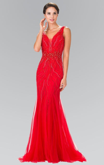 Elizabeth K - GL2344 V-Neck Mermaid Gown Special Occasion Dress M / Red