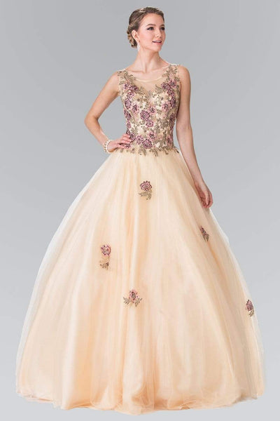 Elizabeth K - GL2346 Floral Embroidery Ballgown Special Occasion Dress XS / Champagne