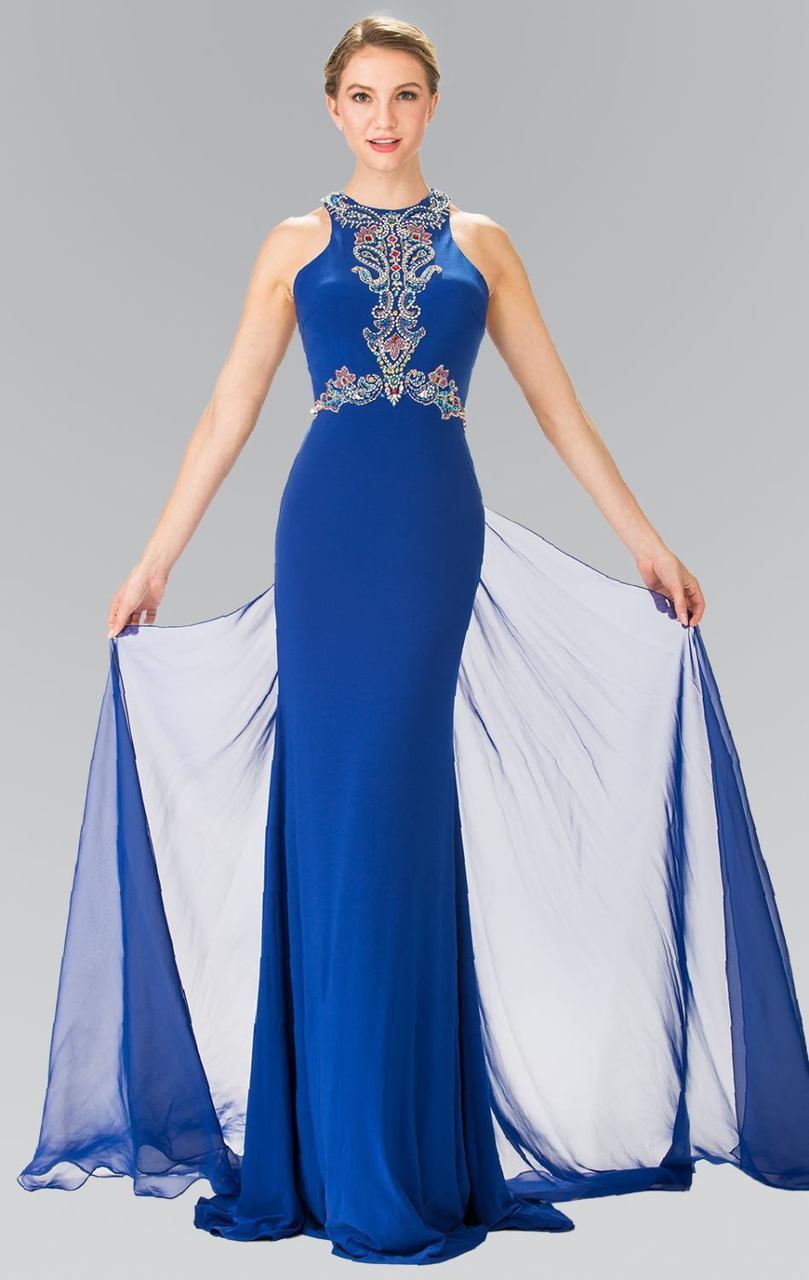 Elizabeth K - GL2358 Beaded Halter Long Gown Special Occasion Dress XS / Royal Blue
