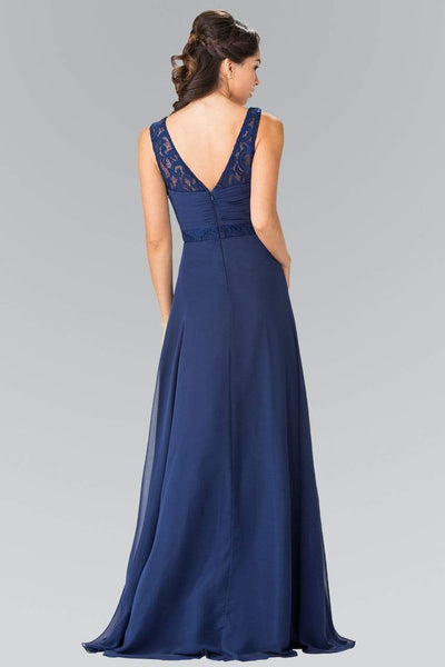 Elizabeth K - GL2363 Lace Embellished Pleated V-Neck Dress Bridesmaid Dresses