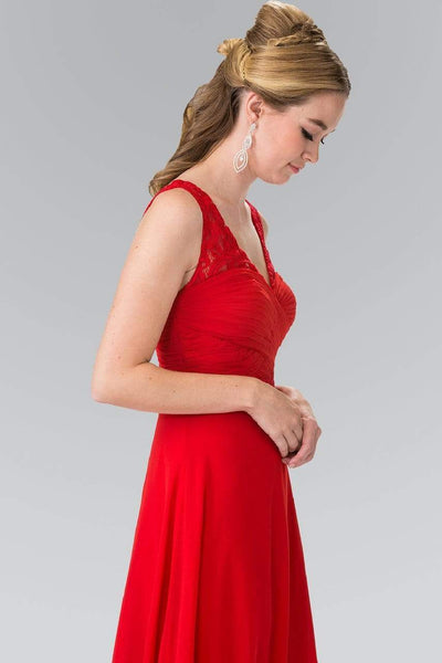 Elizabeth K - GL2363 Lace Embellished Pleated V-Neck Dress Bridesmaid Dresses