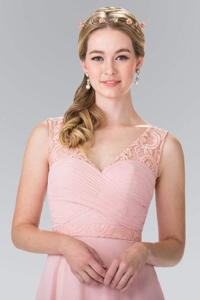 Elizabeth K - GL2363 Lace Embellished Pleated V-Neck Dress Special Occasion Dress