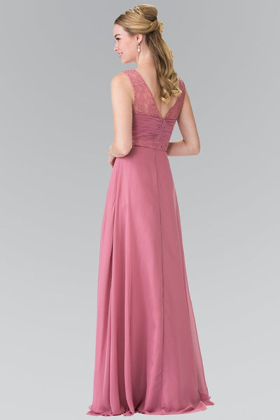 Elizabeth K - GL2363 Lace Embellished Pleated V-Neck Dress Special Occasion Dress