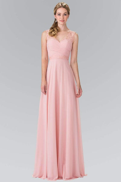 Elizabeth K - GL2363 Lace Embellished Pleated V-Neck Dress Bridesmaid Dresses XS / Blush
