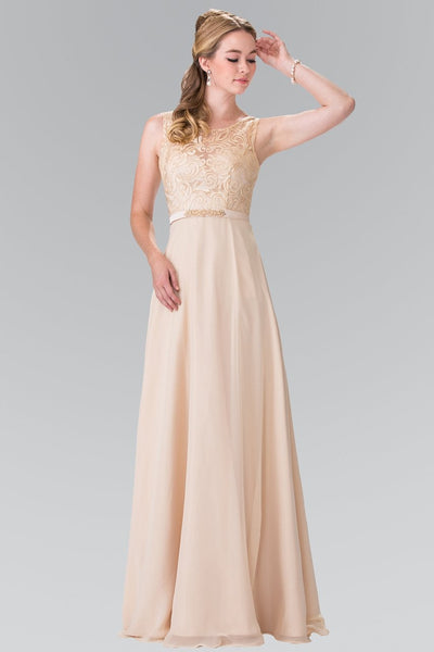 Elizabeth K - GL2364 Embroidered Illusion Top Chiffon A Line Dress Special Occasion Dress XS / Champagne
