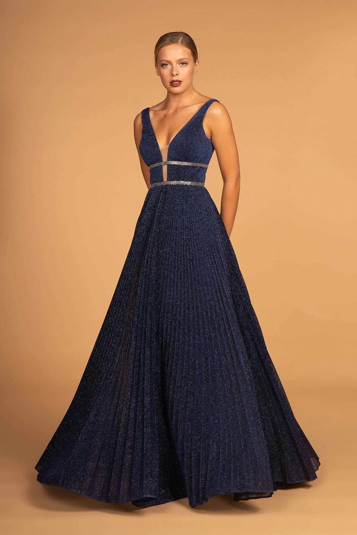 prom dresses l Strapless Long Beaded Prom Dress with Ruffled Skirt Periwinkle / 00