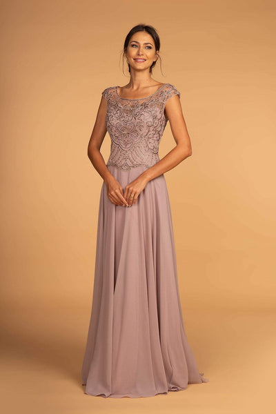 Elizabeth K - GL2523 Embellished Illusion Scoop Chiffon A-line Dress Special Occasion Dress XS / Mauve