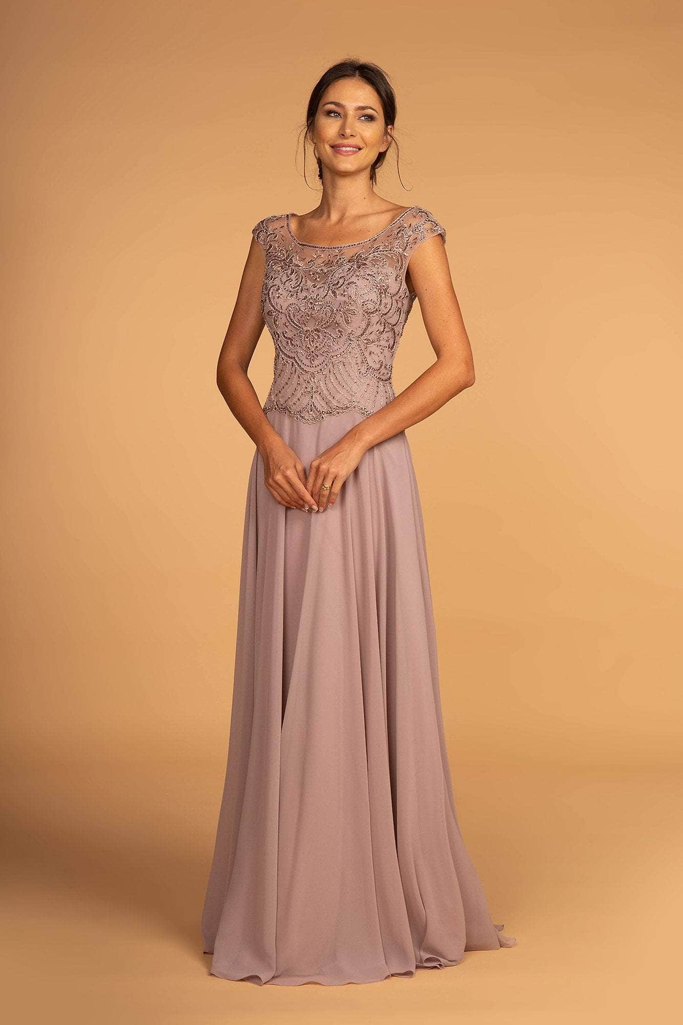 Elizabeth K GL2523 - Jeweled Lace Scoop Formal Dress Special Occasion Dresses L /Mauve