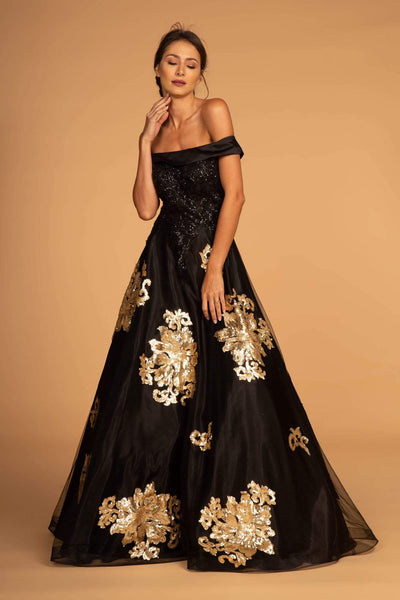 Elizabeth K - GL2542 Sequin Embellished Off-Shoulder Evening Gown Evening Dresses XS / Black