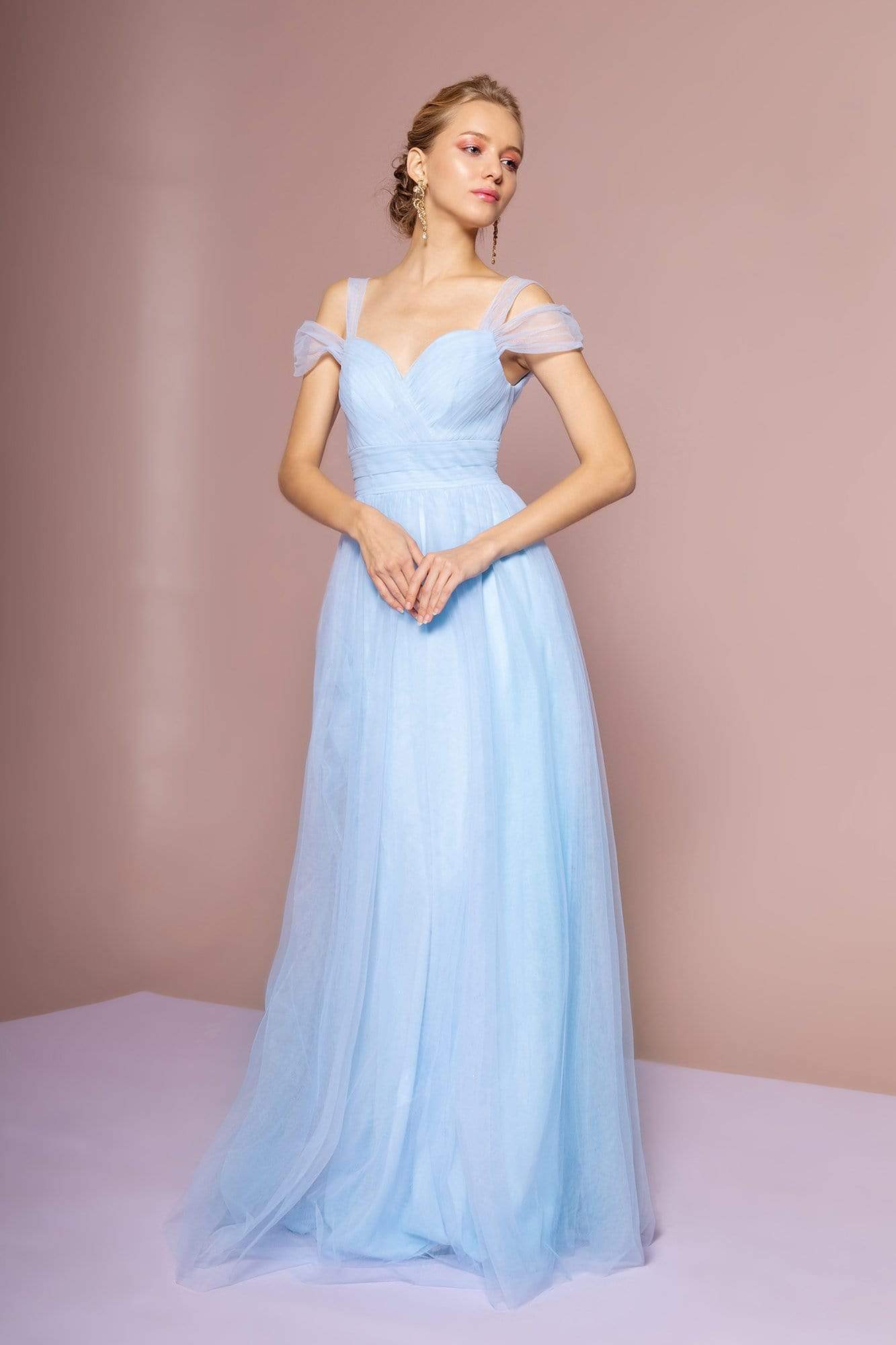 Elizabeth K - GL2610 Cold Shoulder Sweetheart Neck Tulle A-Line Gown Prom Dresses XS / Baby Blue