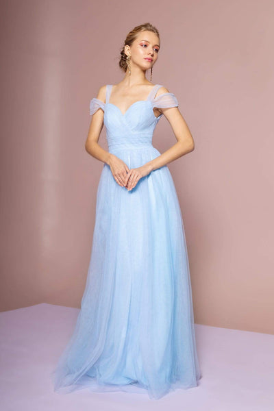 Elizabeth K - GL2610 Cold Shoulder Sweetheart Neck Tulle A-Line Gown Prom Dresses XS / Baby Blue