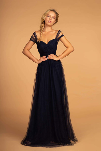 Elizabeth K - GL2610 Cold Shoulder Sweetheart Neck Tulle A-Line Gown Prom Dresses XS / Navy
