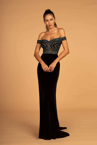 Elizabeth K - GL2628 Embellished Off-Shoulder Velvet Dress Evening Dresses XS / Black