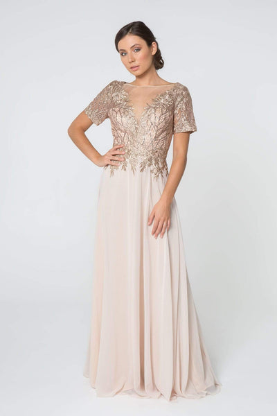 Elizabeth K - GL2826 Metallic Lace Embroidered Chiffon Dress Mother of the Bride Dresses XS / Champagne
