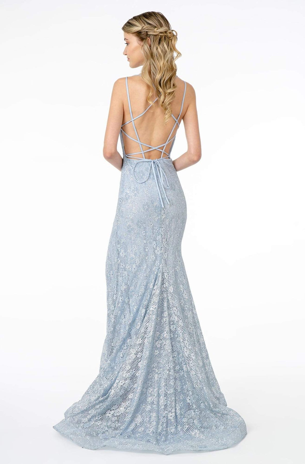 Elizabeth K - GL2898 Strappy Open Back Glitter High Slit Gown Evening Dresses