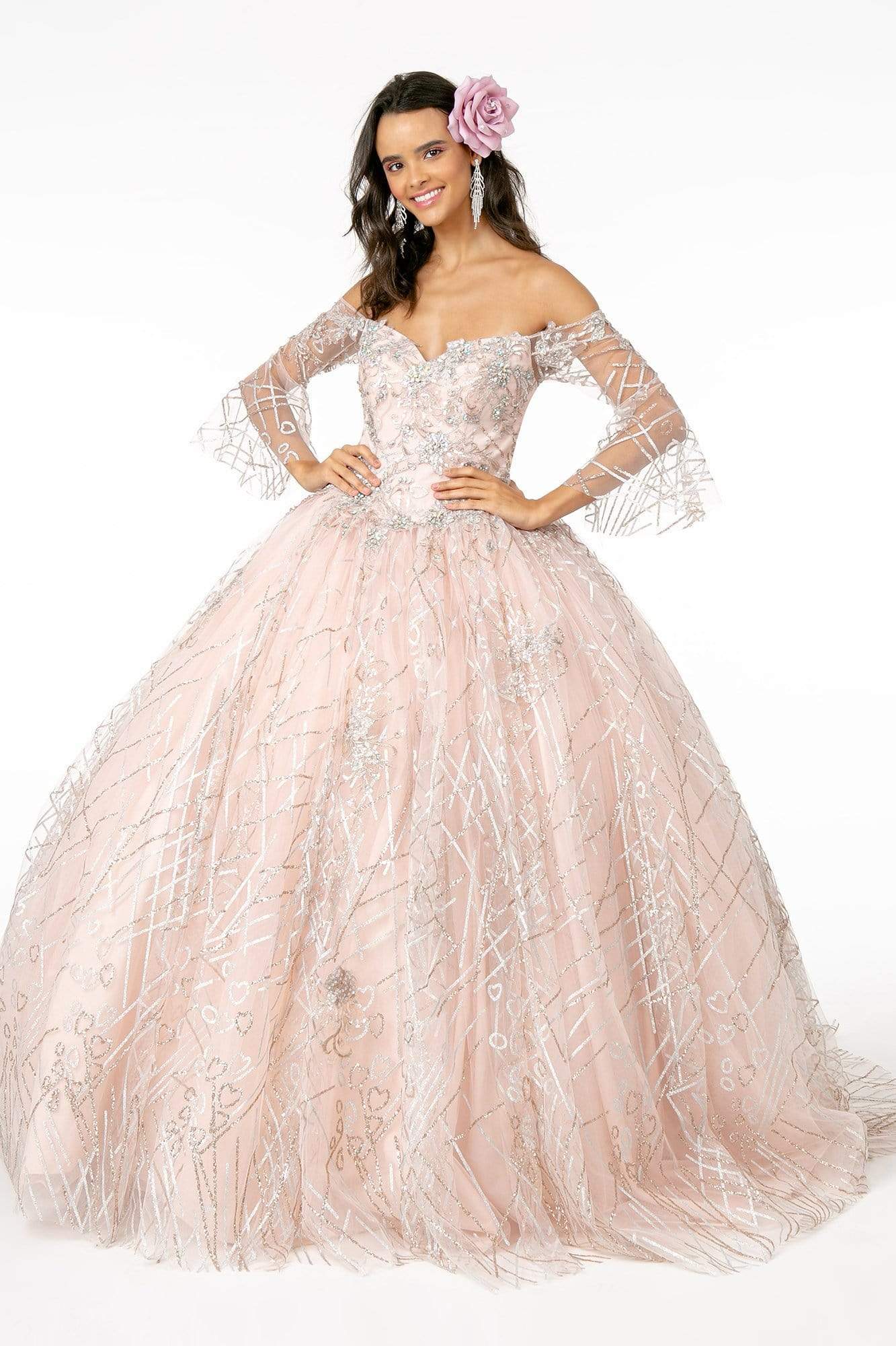 Elizabeth K - GL2911 Glitter Off-Shoulder Ballgown Quinceanera Dresses XS / Blush