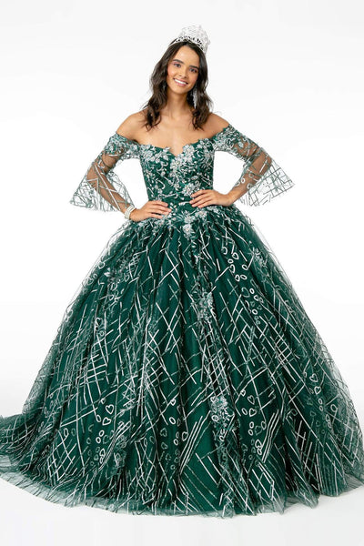 Elizabeth K - GL2911 Glitter Off-Shoulder Ballgown Quinceanera Dresses XS / Green
