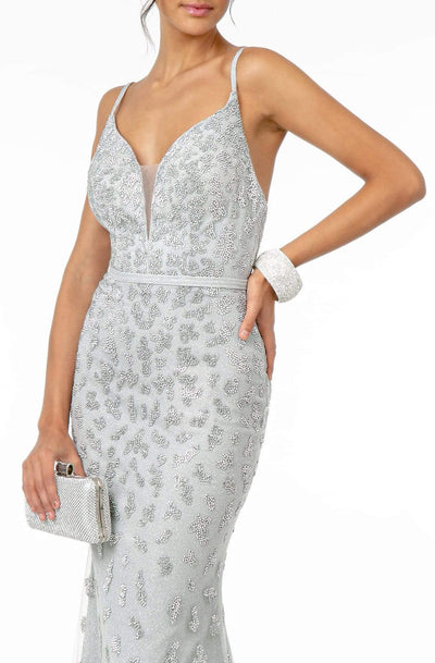 Elizabeth K - GL2917 Illusion Deep V-Neck Glitter Mesh Long Gown Evening Dresses