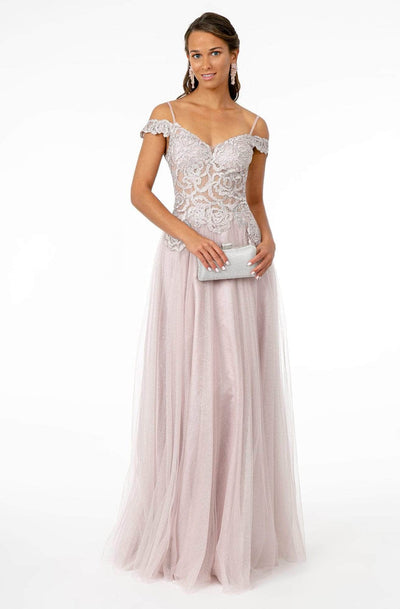 Elizabeth K GL2953 - V-Neck Sheer Bodice Prom Gown Bridesmaid Dresses M /Blush
