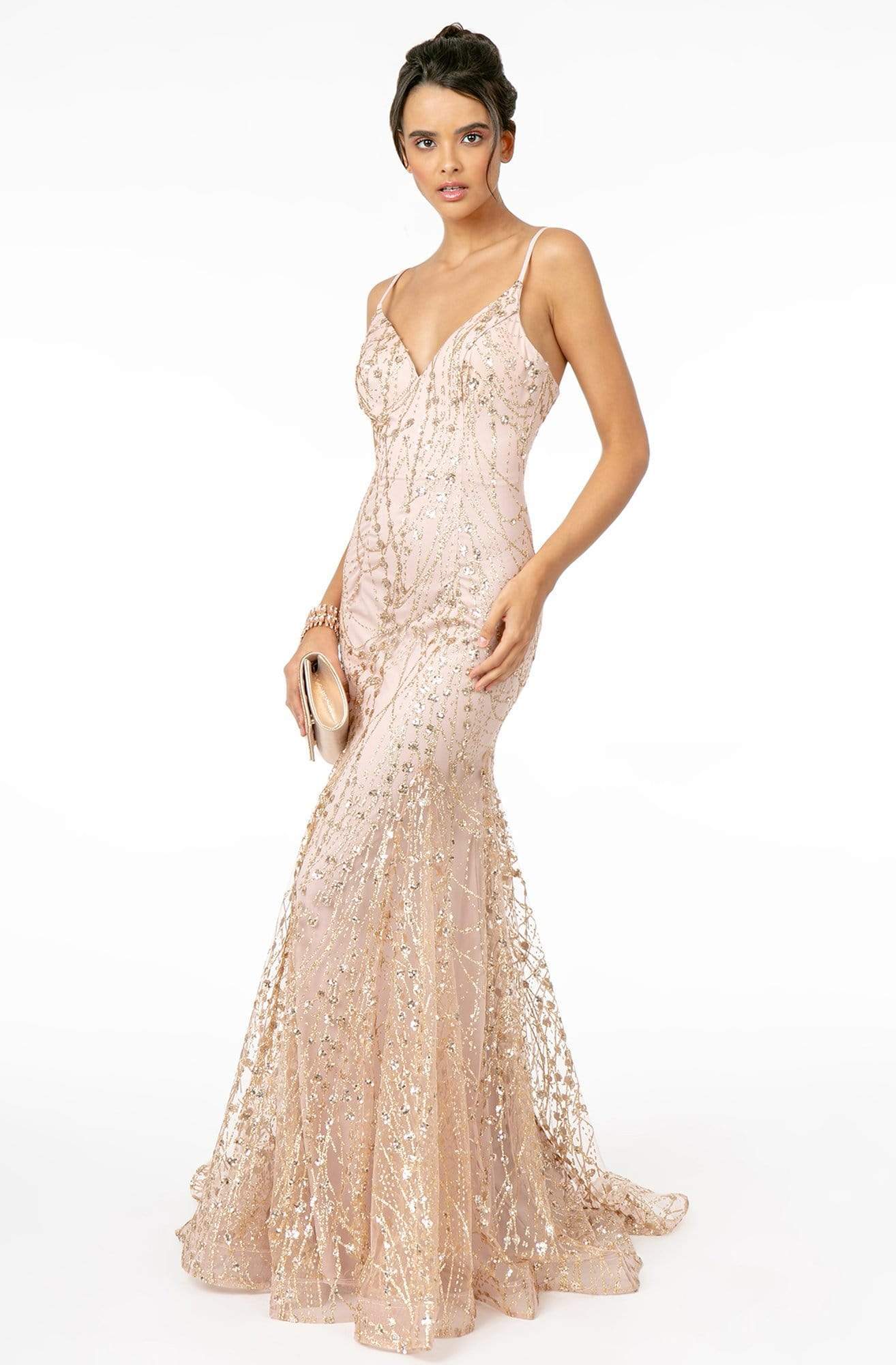 Elizabeth K - GL2965 Glitter Mesh Sleeveless Deep V-Neck Mermaid Dress Evening Dresses XS / Mauve