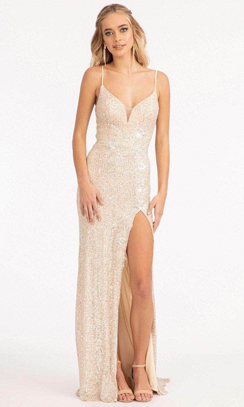 Elizabeth K GL3023 - Sequined Cutout Evening Gown Special Occasion Dress XS / Champagne