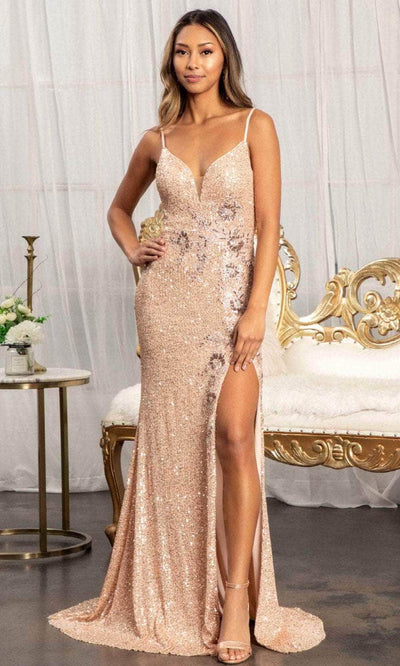 Elizabeth K GL3023 - Sequined Cutout Evening Gown Special Occasion Dress XS / Rose Gold