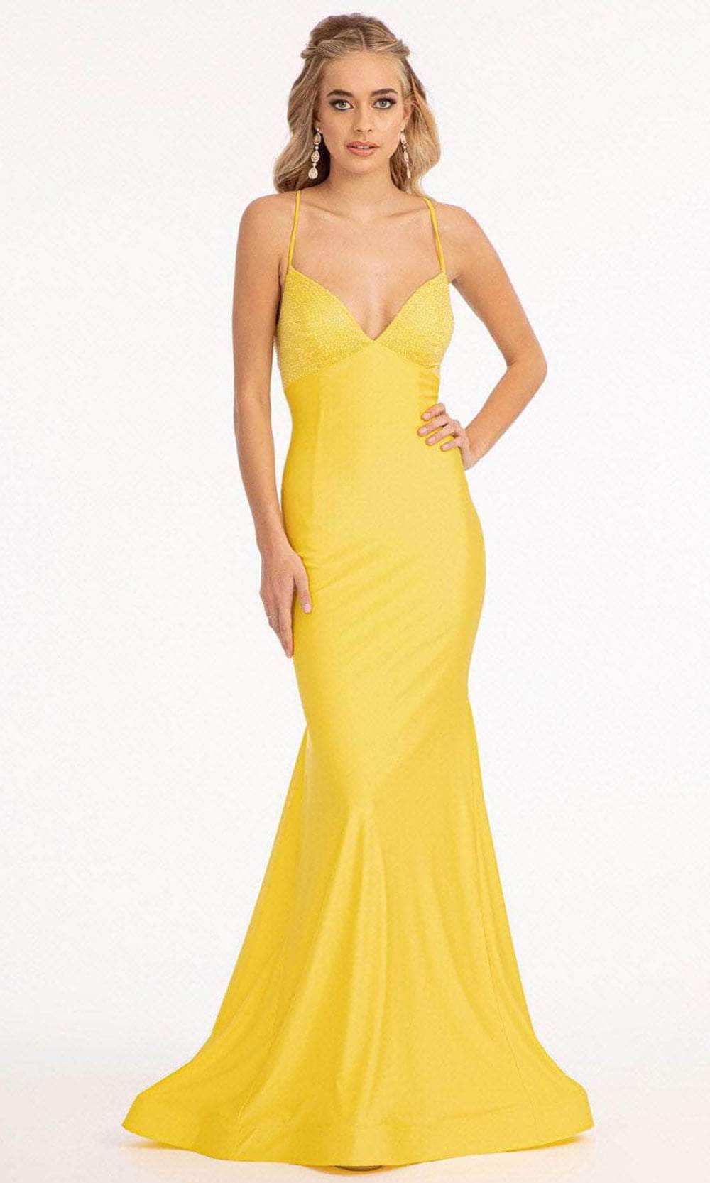 Elizabeth K GL3035 - Lace Up Back Mermaid Prom Dress Special Occasion Dress XS / Yellow