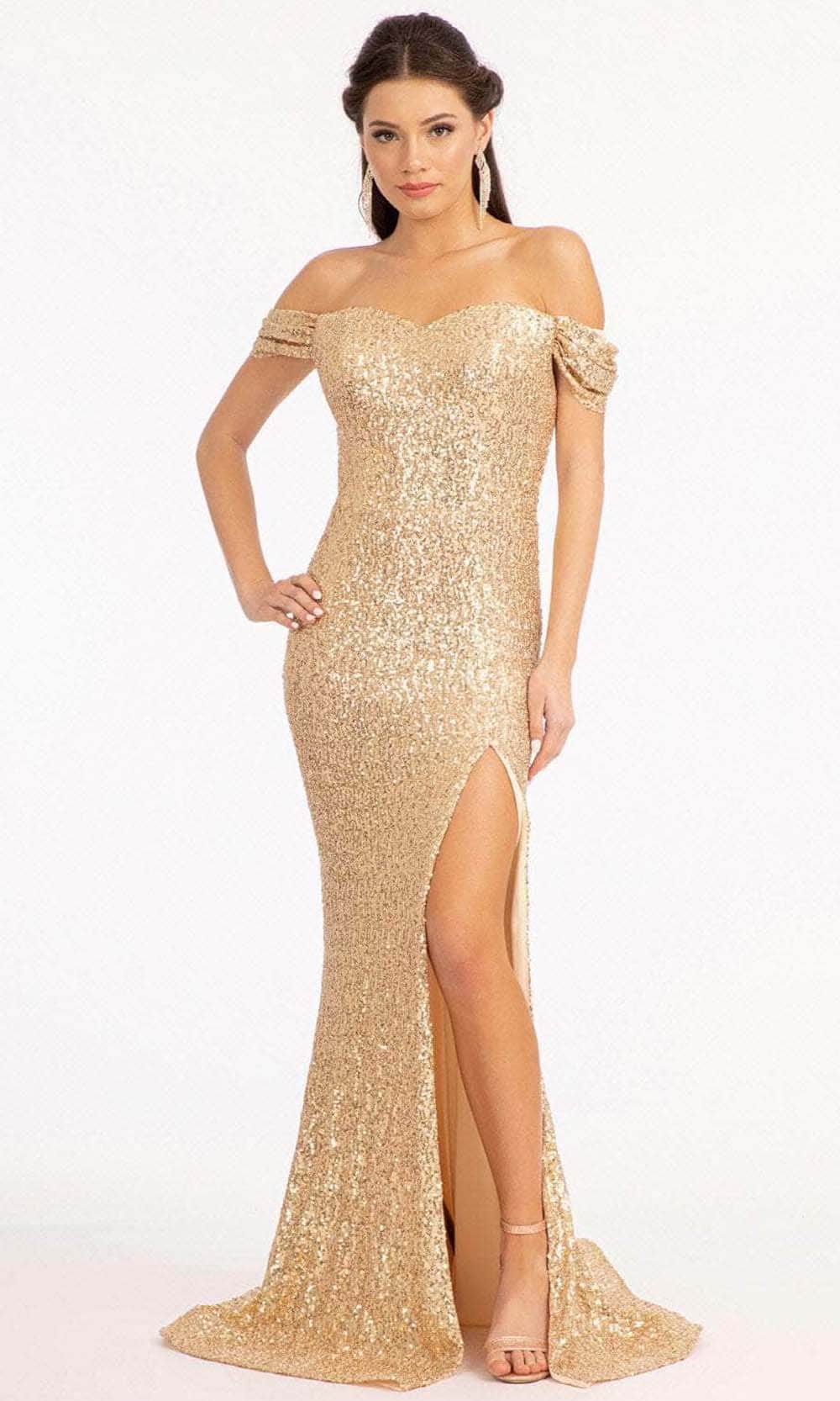 Elizabeth K GL3064 - Off Shoulder Sleeve Mermaid Dress Prom Dresses XS / L.Gold
