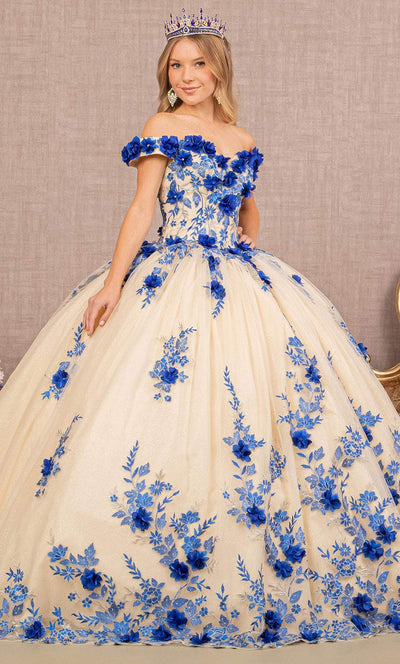 Elizabeth K GL3105 - Floral Ornate Quinceanera Ballgown Special Occasion Dress XS / Royal Blue/Nude