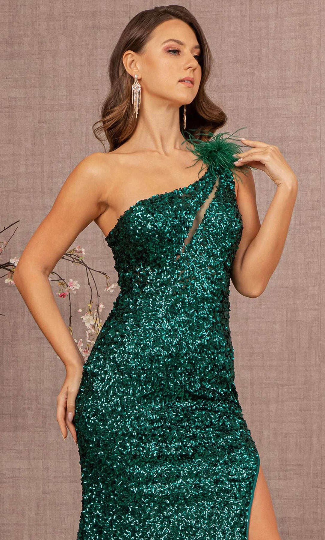 Elizabeth K GL3129 - Sequined Asymmetric Evening Gown Special Occasion Dress