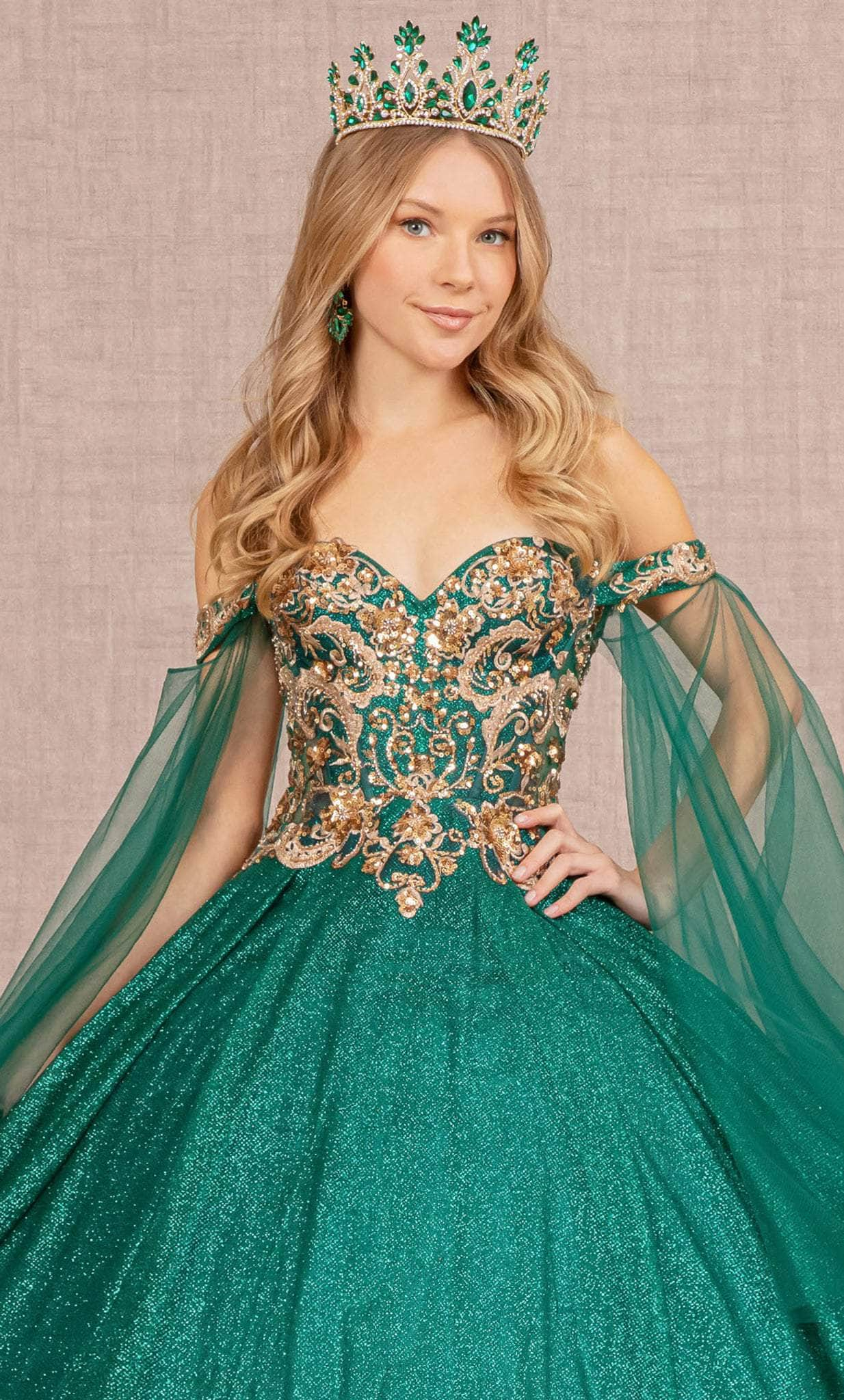 Elizabeth K GL3139 - Off-Shoulder Caped Ballgown Special Occasion Dress