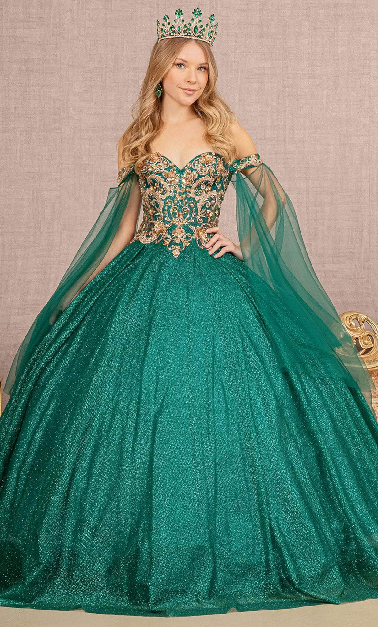 Elizabeth K GL3139 - Off-Shoulder Caped Ballgown Special Occasion Dress XS / E/M Green